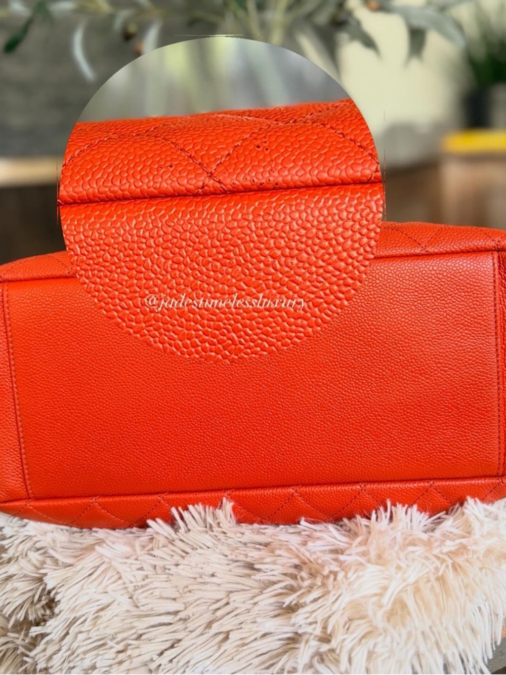 CHANEL Quilted Caviar Leather Tote in Red Orange - Grand Shopping Tote (GST) - Picture 10 of 12